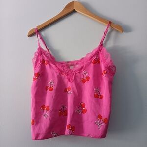 Colise Pink Heart Print Lace Accent Sleep Cami S